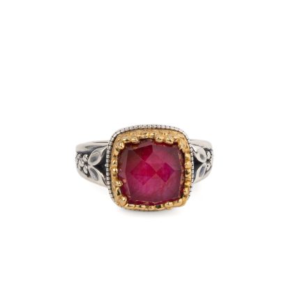 Gerochristo - Dione square ring in sterling silver with Ruby