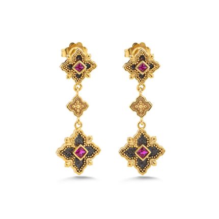 Byzantine Floral Drop Earrings with Zircon