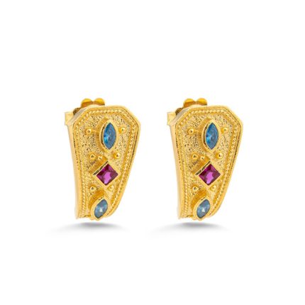 Byzantine Stud Earrings with Multicolored Zircon Stones