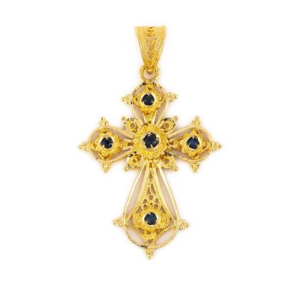 18K Gold Cross with Sapphire