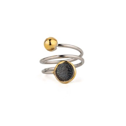 Adjustable Phaistos Disc Ring – Sterling Silver Gold Plated