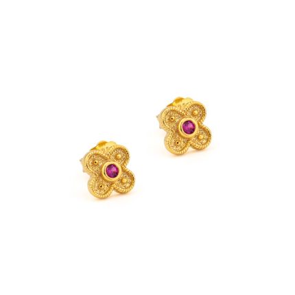 Byzantine Mini Flower Earrings with Zircon