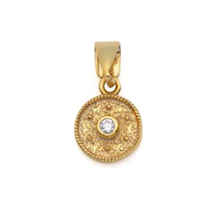 Byzantine Circle Pendant in Gold Plated 925 Silver with Zircon
