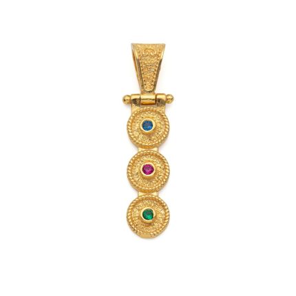 Byzantine Pendant 3 Circle 925 Silver Gold Plated with Multicolor Zircon