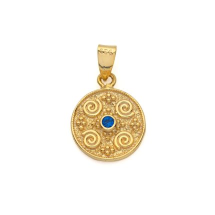 Byzantine Circle Pendant with Zircon 925 Sterling Silver Gold Plated