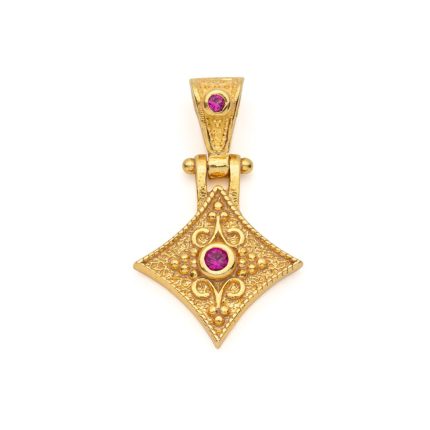 Byzantine Rhombus Pendant in Gold Plated 925 Silver with Zircon