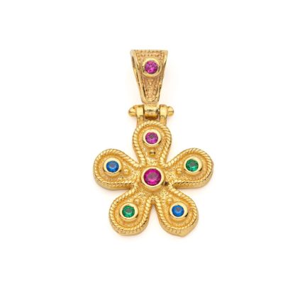 Byzantine Flower Pendant in Gold Plated 925 Silver with Zircons