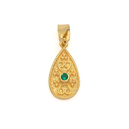 Byzantine Teardrop Pendant in Gold Plated 925 Silver with Zircon