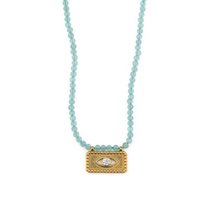 Evil Eye Necklace with Semi-Precious Stones in 925 Sterling Silver Gold Plated