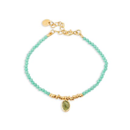 Chrysoprase Bracelet with Green Tourmaline in 925 Sterling Silver and Gold Plated