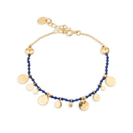 Lapis Lazuli Bracelet with Circles in 925 Sterling Silver and Gold Plated
