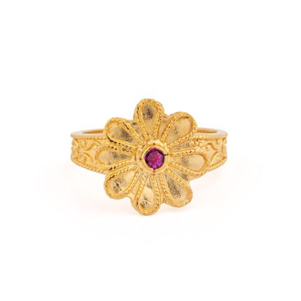 Byzantine Flower Ring in 925 Sterling Silver Gold-Plated with Zircon