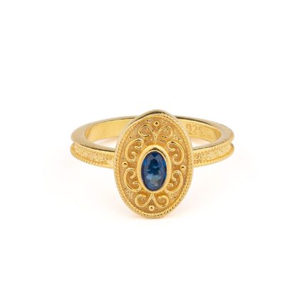 Byzantine Oval Ring in 925 Sterling Silver Gold-Plated with Oval Zircon