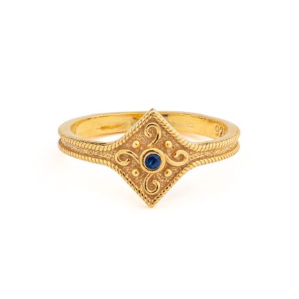 Byzantine Rhombus Ring in 925 Sterling Silver Gold-Plated with Zircon