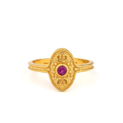 Byzantine Oval Ring in 925 Sterling Silver Gold-Plated with Round Zircon