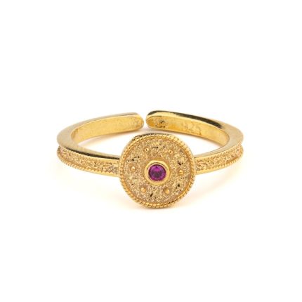 Byzantine Round Simple Ring in 925 Sterling Silver Gold-Plated with Zircon