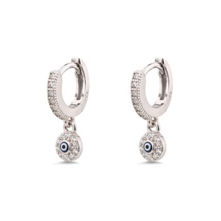 Evil Eye Charm Hoop Earrings in 925 Sterling Silver with Zircon