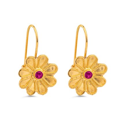 Byzantine Flower Earrings in 925 Sterling Silver Gold-Plated with Zircon