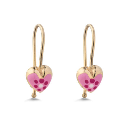 9K Gold Heart Earrings with Pink, Fuchsia & White Enamel