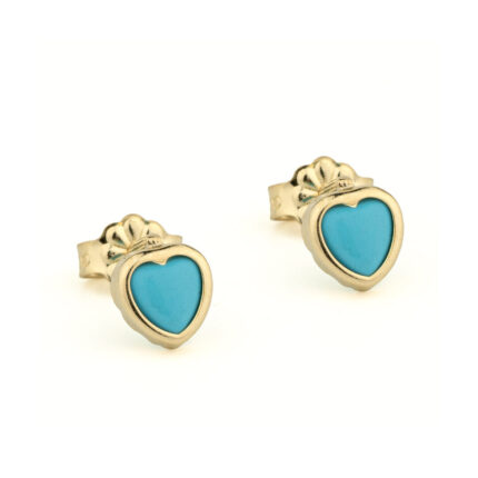 9K Gold Childrens Heart Earrings with Light Blue Turquoise.