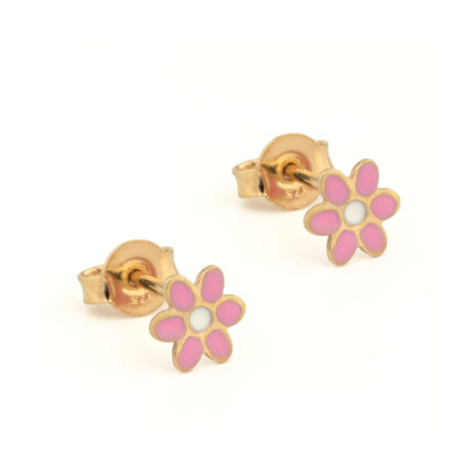 Children's Earrings Flower Enamel Pink 9K Gold