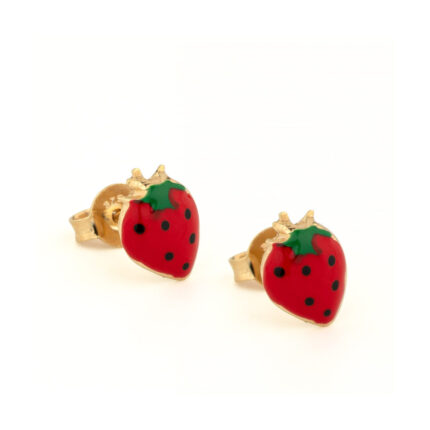Children's 9K Gold 9K Strawberry Stud Earrings with Enamel.