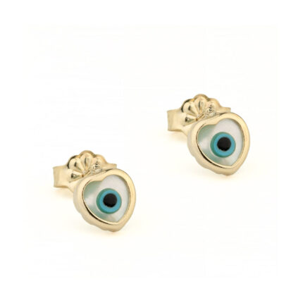 Children's 9K Gold Eye Heart Stud Earrings with Fildisi