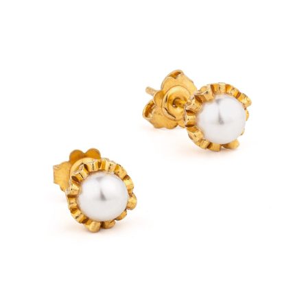 Flower Pearl Stud Earrings in 925 Sterling Silver and Gold Plated
