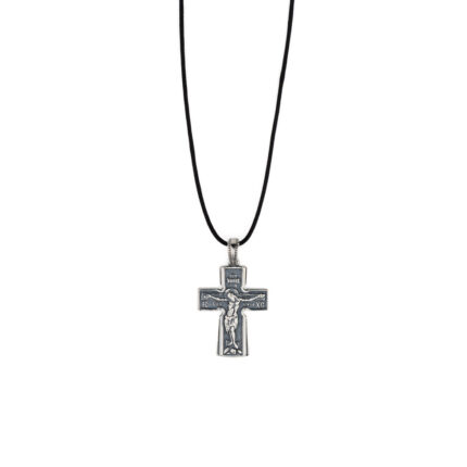 Crucifix Jesus Cross Cord Necklace - 925 Sterling Silver