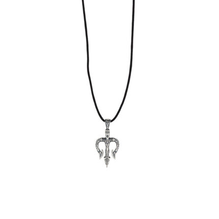 Poseidon's Trident Cord Necklace in 925 Sterling Silver