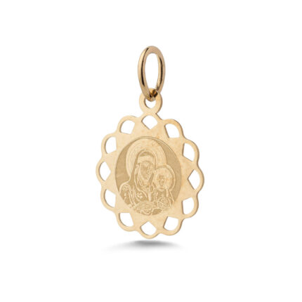 9K Gold Virgin Mary and Jesus Pendant – Religious Medallion Necklace