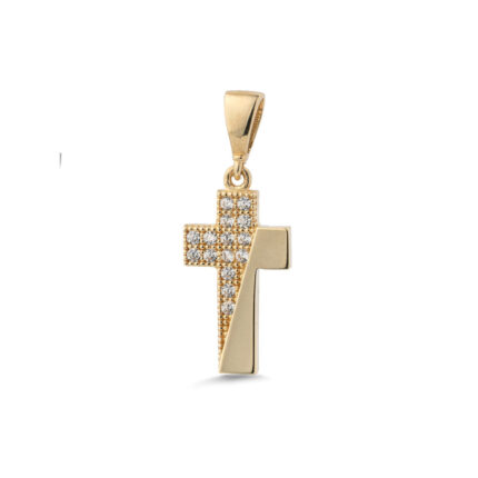 Gold Cross Pendant with Zircon Stones