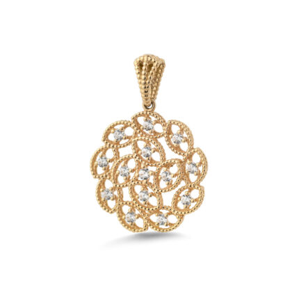 Byzantine Flower Pendant with Zircons – 14K Gold