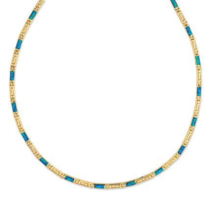 Sterling Silver Greek Key Necklace with Opal