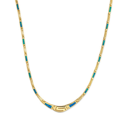 Greek Key Meander Necklace with Opal