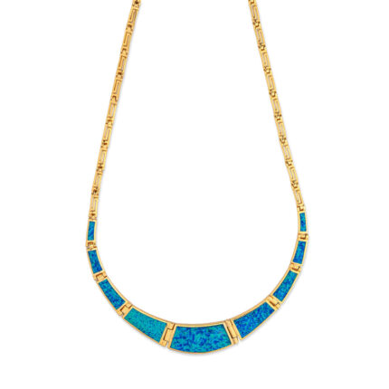 Blue Opal Greek Key Necklace - Sterling Silver and Gold Plated
