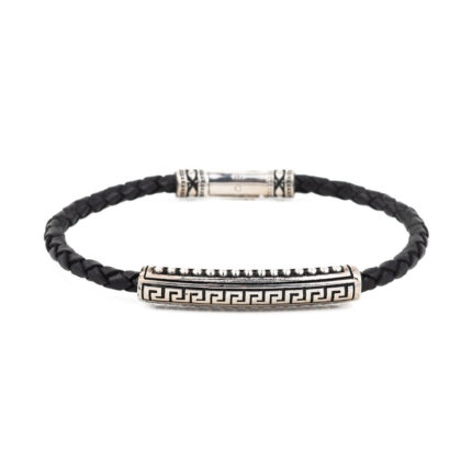 Meander Leather Bracelet in 925 Sterling Silver