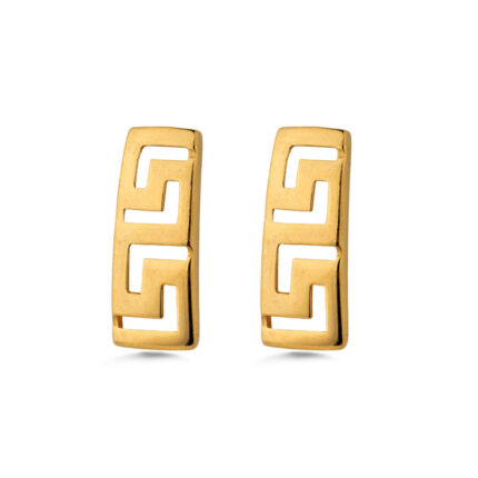 Greek Key Rectangle Stud Earrings - Sterling Silver 925 Gold Plated