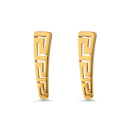 Greek Key Drop Stud Earrings - Sterling Silver 925