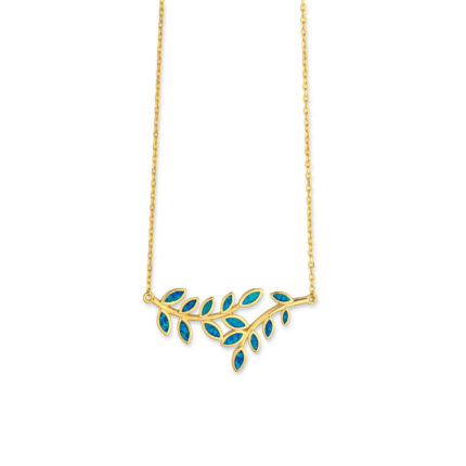 Opal Olive Branch Necklace - Sterling Silver with Gold Plating