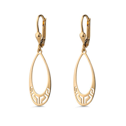 Greek Key Meander Dangle Earrings - 14K Gold