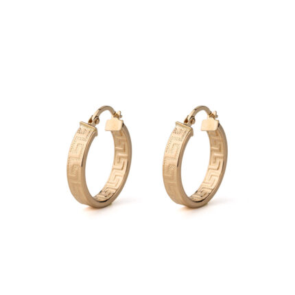 14K Gold Greek Key Hoop Earrings