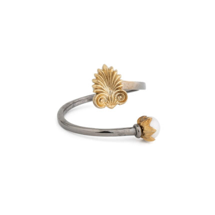 Anthemion Ring with Pearl – Sterling Silver and Gold Plated