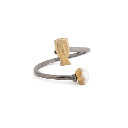 Cycladic Idol Ring with Pearl – Sterling Silver and Gold Plated