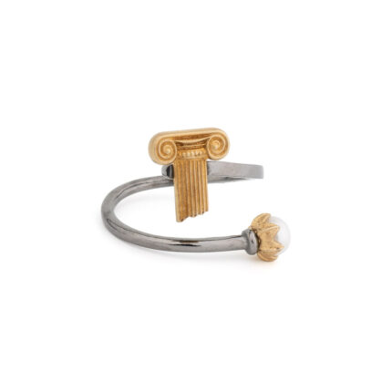 Ionic Column Ring with Pearl – Sterling Silver and Gold Plated