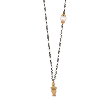 Cycladic Idol Chain Necklace with Pearl - 925 Sterling Silver