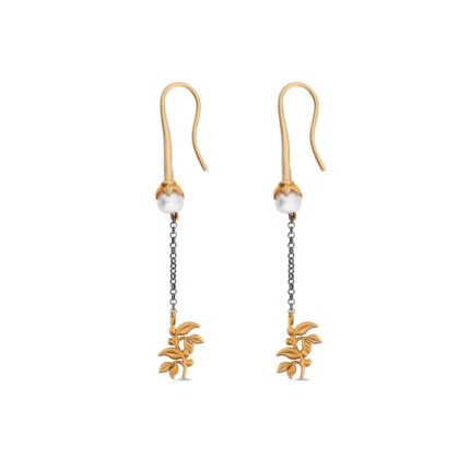 Sterling Silver Leaf Dangle Earrings with Pearl