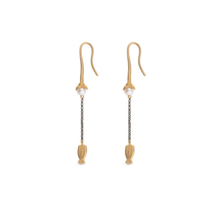 Sterling Silver Cycladic Idol Dangle Earrings with Freshwater Pearl