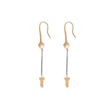 Sterling Silver Ionic Column Dangle Earrings with Pearl