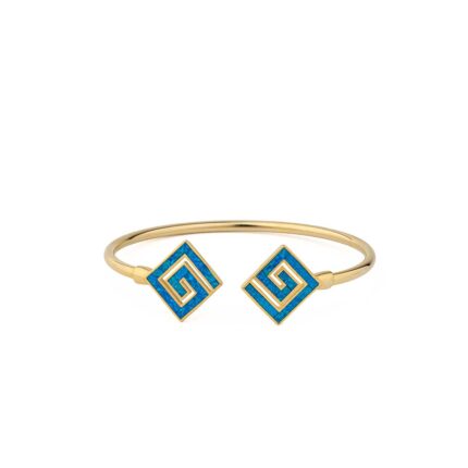 Greek Key Cuff Bracelet with Blue Opal